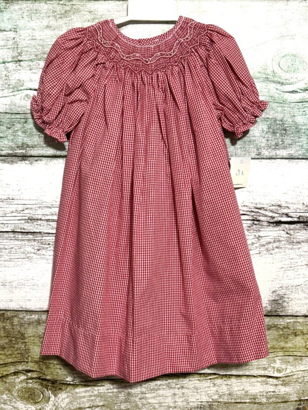 Petit Ami Red Check Pearl Smocked Dress 3T